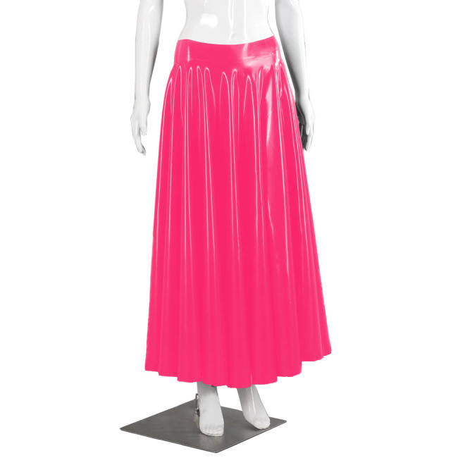 Wetlook Clubwear Long Skirt for Female Club Daily Dance Shiny PVC Leather Pleated Skirts Fashion Mid-waist Maxi Swing Skirts 7XL