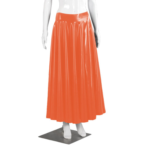 Wetlook Clubwear Long Skirt for Female Club Daily Dance Shiny PVC Leather Pleated Skirts Fashion Mid-waist Maxi Swing Skirts 7XL