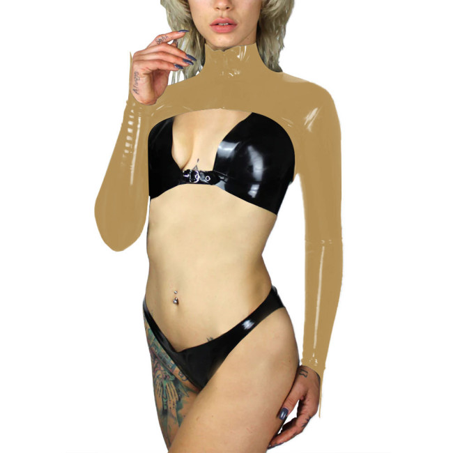 Sexy Shiny Long Sleeve Short Jackets for Female Exotic Temptation Glossy Patent Leather Croped Tops Zipper Bolero Club Overcoat