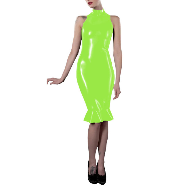 Dresses for Women Solid Color Sleeveless Midi Mermaid Work Dress Office Lady Vestidos Patent Leather Elegant Midi Robe Female