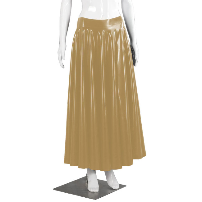 Wetlook Clubwear Long Skirt for Female Club Daily Dance Shiny PVC Leather Pleated Skirts Fashion Mid-waist Maxi Swing Skirts 7XL