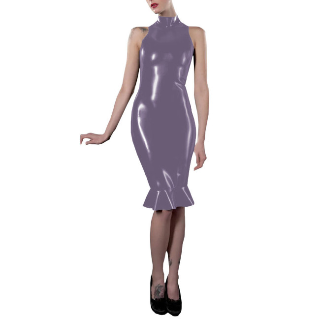 Dresses for Women Solid Color Sleeveless Midi Mermaid Work Dress Office Lady Vestidos Patent Leather Elegant Midi Robe Female