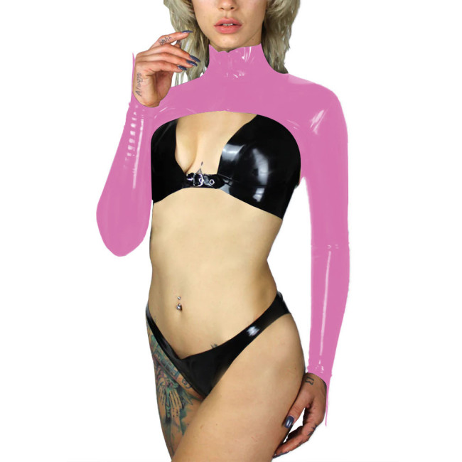 Sexy Shiny Long Sleeve Short Jackets for Female Exotic Temptation Glossy Patent Leather Croped Tops Zipper Bolero Club Overcoat