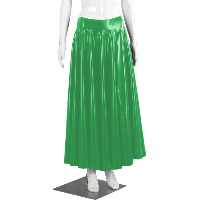 Wetlook Clubwear Long Skirt for Female Club Daily Dance Shiny PVC Leather Pleated Skirts Fashion Mid-waist Maxi Swing Skirts 7XL