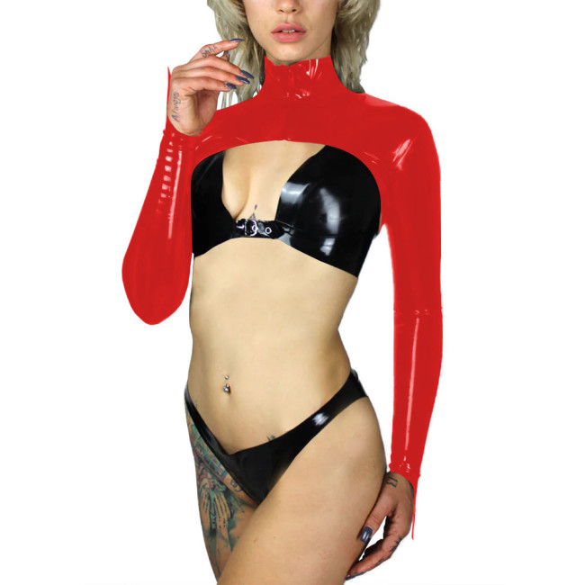 Sexy Shiny Long Sleeve Short Jackets for Female Exotic Temptation Glossy Patent Leather Croped Tops Zipper Bolero Club Overcoat