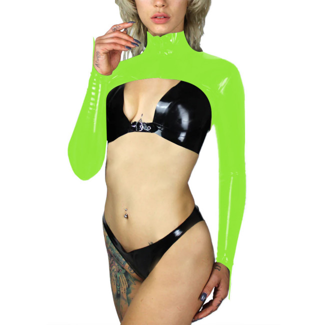 Sexy Shiny Long Sleeve Short Jackets for Female Exotic Temptation Glossy Patent Leather Croped Tops Zipper Bolero Club Overcoat