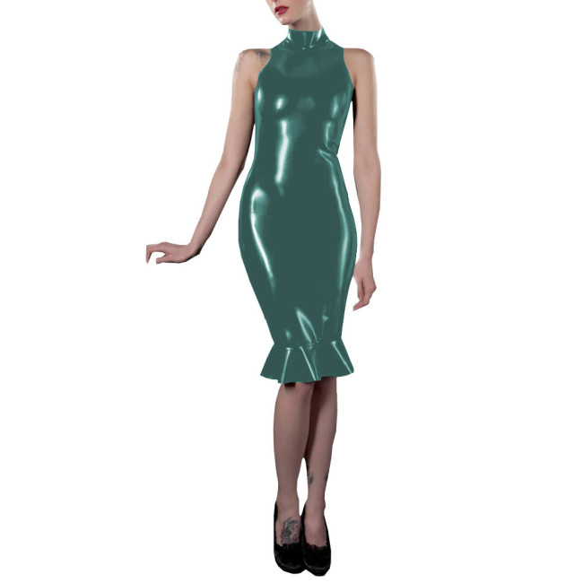 Dresses for Women Solid Color Sleeveless Midi Mermaid Work Dress Office Lady Vestidos Patent Leather Elegant Midi Robe Female