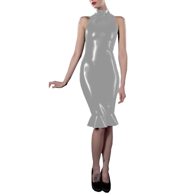 Dresses for Women Solid Color Sleeveless Midi Mermaid Work Dress Office Lady Vestidos Patent Leather Elegant Midi Robe Female
