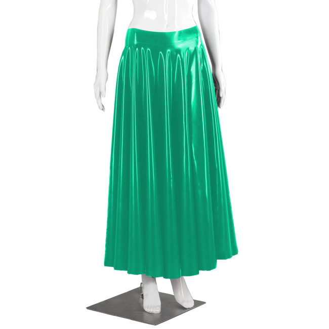 Wetlook Clubwear Long Skirt for Female Club Daily Dance Shiny PVC Leather Pleated Skirts Fashion Mid-waist Maxi Swing Skirts 7XL