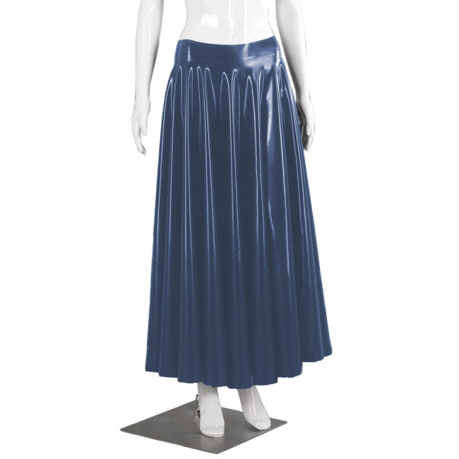 Wetlook Clubwear Long Skirt for Female Club Daily Dance Shiny PVC Leather Pleated Skirts Fashion Mid-waist Maxi Swing Skirts 7XL