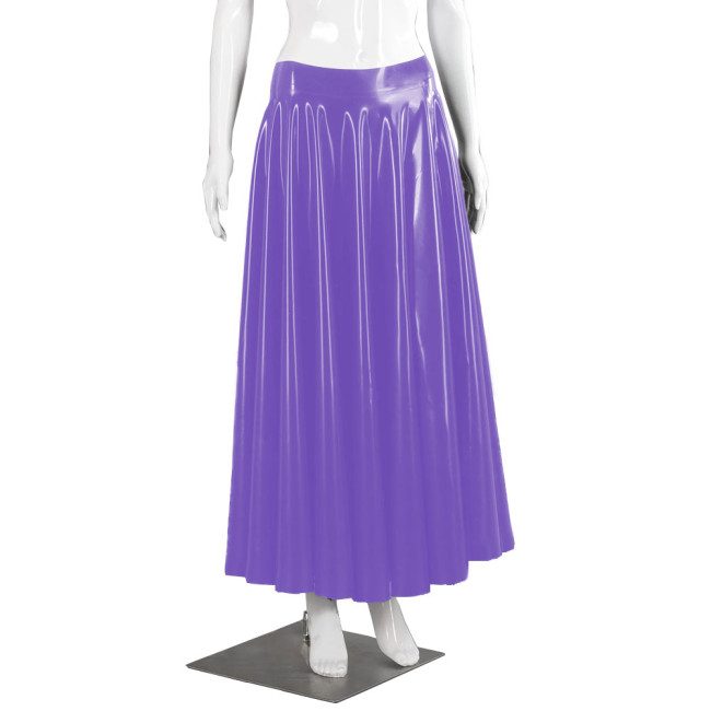Wetlook Clubwear Long Skirt for Female Club Daily Dance Shiny PVC Leather Pleated Skirts Fashion Mid-waist Maxi Swing Skirts 7XL
