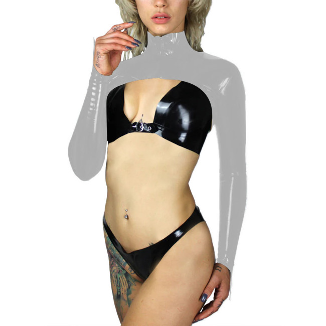 Sexy Shiny Long Sleeve Short Jackets for Female Exotic Temptation Glossy Patent Leather Croped Tops Zipper Bolero Club Overcoat