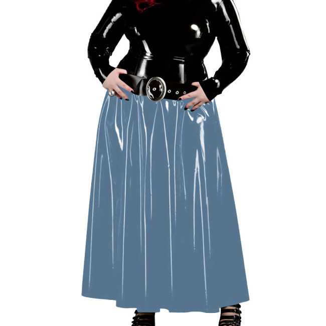 Women Maxi Skirt Vintage Summer High Waist A Line Patent Leather Skater Long Skirts Shiny Wet look Ankle Length Skirt Dress