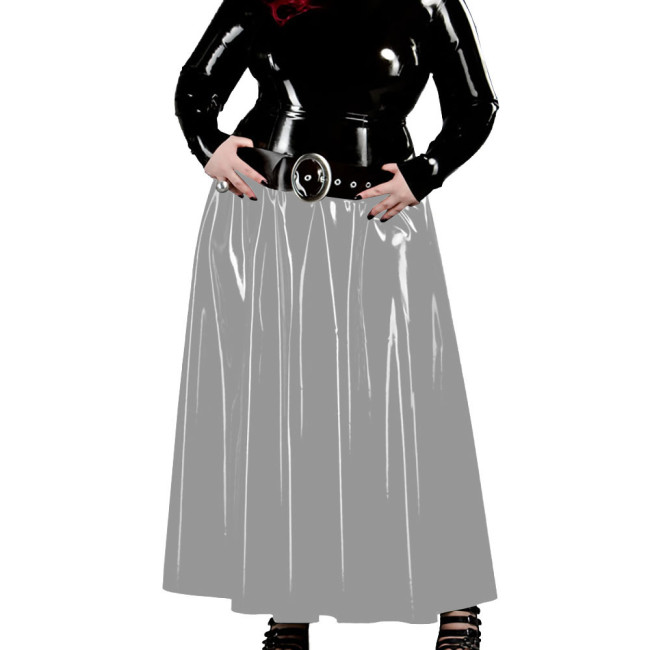 Women Maxi Skirt Vintage Summer High Waist A Line Patent Leather Skater Long Skirts Shiny Wet look Ankle Length Skirt Dress