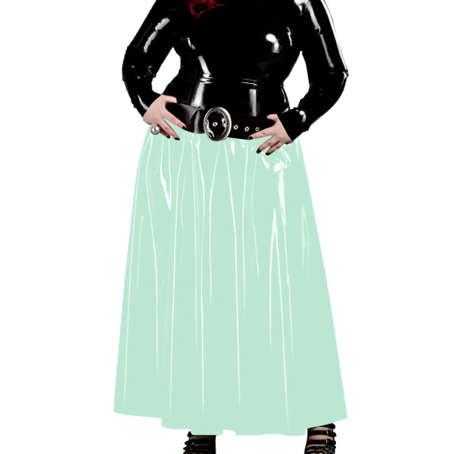 Women Maxi Skirt Vintage Summer High Waist A Line Patent Leather Skater Long Skirts Shiny Wet look Ankle Length Skirt Dress