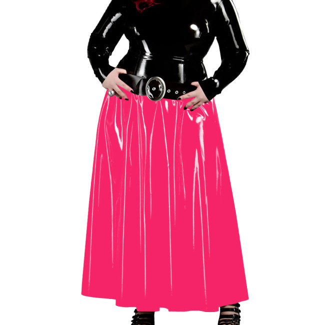 Women Maxi Skirt Vintage Summer High Waist A Line Patent Leather Skater Long Skirts Shiny Wet look Ankle Length Skirt Dress