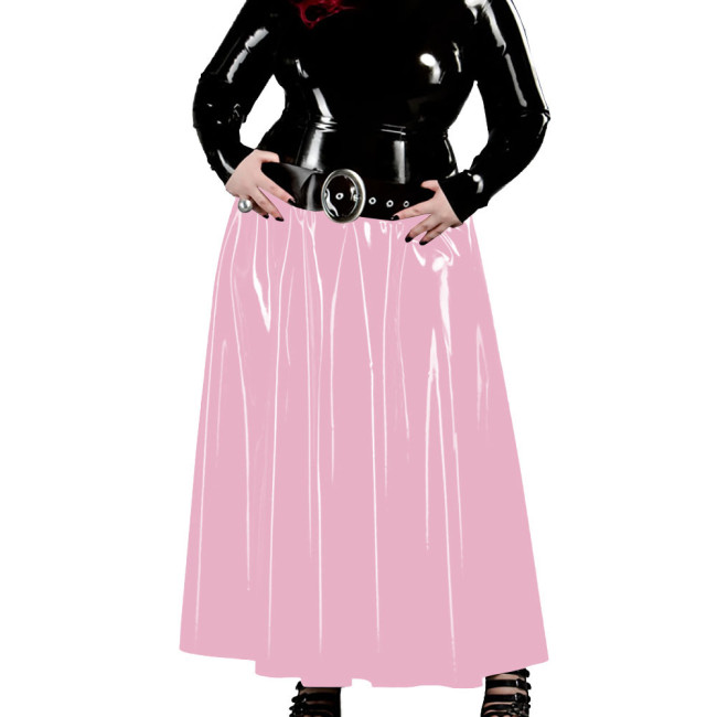 Women Maxi Skirt Vintage Summer High Waist A Line Patent Leather Skater Long Skirts Shiny Wet look Ankle Length Skirt Dress