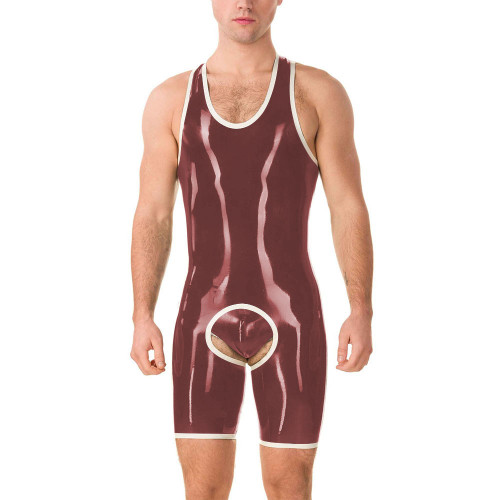 Men Exotic Glossy PVC Open Crotch Bodysuits Male Wetlook Open Butt Boxershorts Jumpsuit with Panties Lingerie Playsuits Clubwear