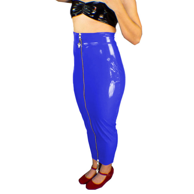 New Lockable Hobble Skirts Female Patent Leather Bodycon Slim Long Skirts Sissy Shiny Two Way Zipper Pencil Skirts Erotic Fetish