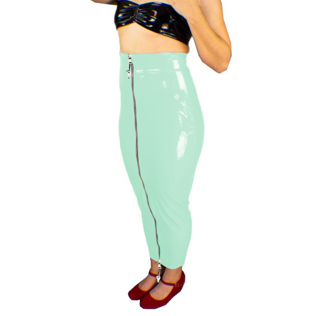 New Lockable Hobble Skirts Female Patent Leather Bodycon Slim Long Skirts Sissy Shiny Two Way Zipper Pencil Skirts Erotic Fetish