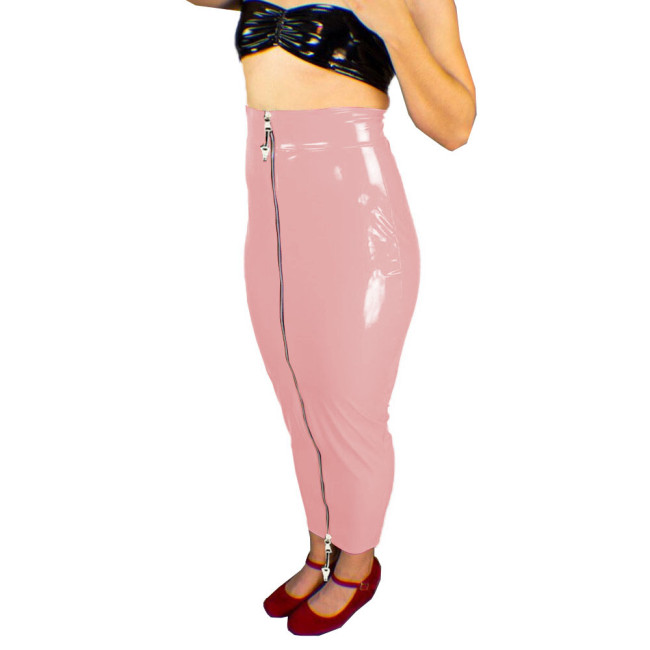 New Lockable Hobble Skirts Female Patent Leather Bodycon Slim Long Skirts Sissy Shiny Two Way Zipper Pencil Skirts Erotic Fetish