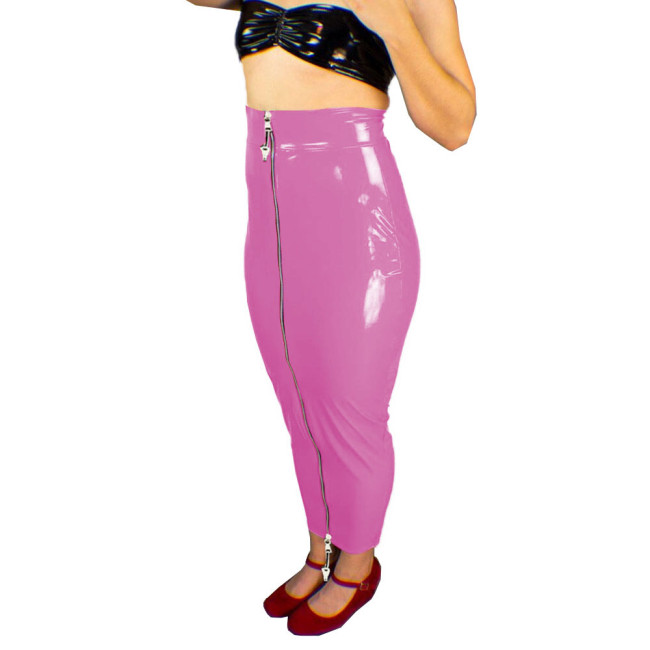 New Lockable Hobble Skirts Female Patent Leather Bodycon Slim Long Skirts Sissy Shiny Two Way Zipper Pencil Skirts Erotic Fetish
