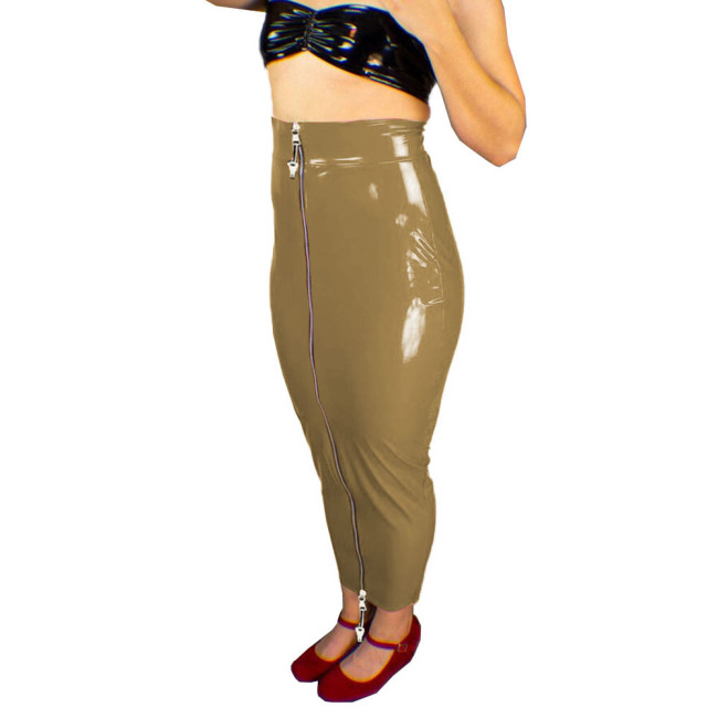 New Lockable Hobble Skirts Female Patent Leather Bodycon Slim Long Skirts Sissy Shiny Two Way Zipper Pencil Skirts Erotic Fetish