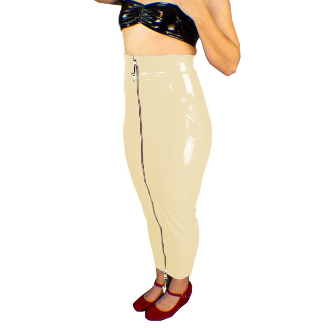New Lockable Hobble Skirts Female Patent Leather Bodycon Slim Long Skirts Sissy Shiny Two Way Zipper Pencil Skirts Erotic Fetish
