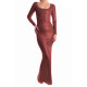 Women Sexy Long Sleeve Low O-neck Solid Long Dress Slim Fit High Waist Elegant Autumn Bodycon Zipper Back Leather Evening Dress