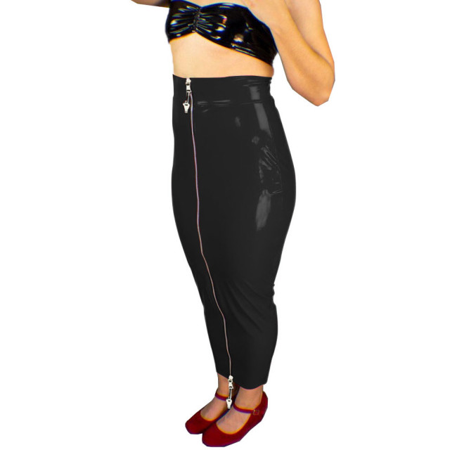 New Lockable Hobble Skirts Female Patent Leather Bodycon Slim Long Skirts Sissy Shiny Two Way Zipper Pencil Skirts Erotic Fetish
