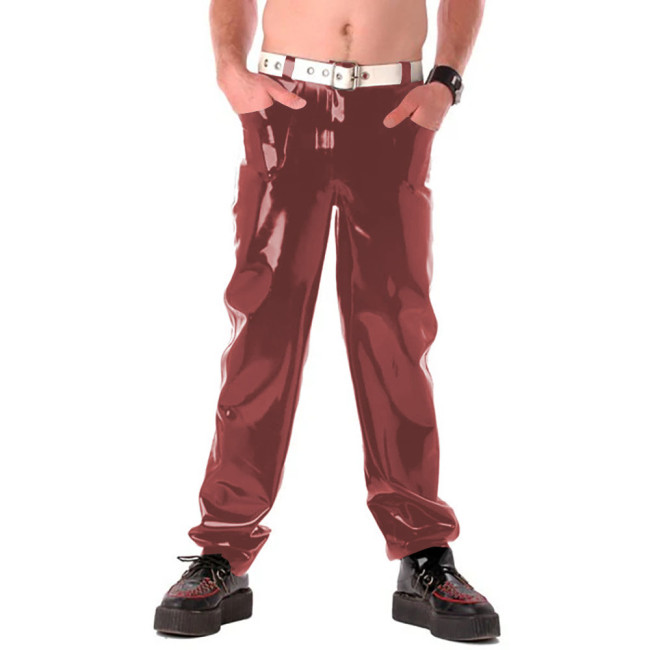 New Street Mens Pants Shiny Wet PVC Leather Pocket Pants Fashion Casual Trousers for Club Stage Show Male Leggings Clubwear 7XL