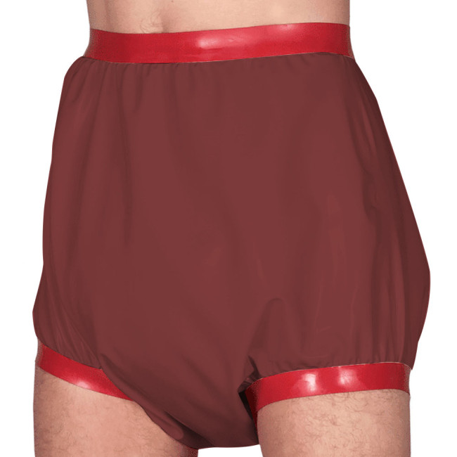 Adult Baby High Waisted Diaper Pants Exotic Party Wetlook PVC Leather Briefs Patchwork Wide Thigh Bands Shorts Sissy Lingerie