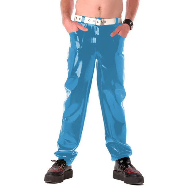 New Street Mens Pants Shiny Wet PVC Leather Pocket Pants Fashion Casual Trousers for Club Stage Show Male Leggings Clubwear 7XL