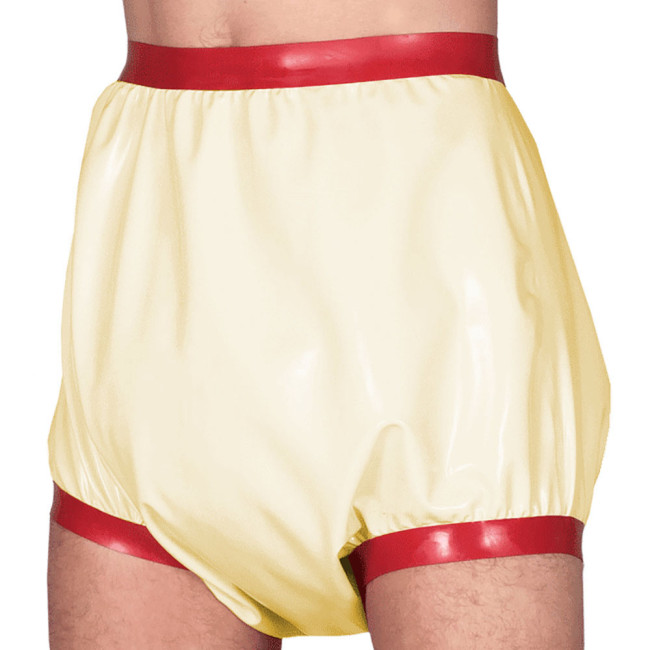Adult Baby High Waisted Diaper Pants Exotic Party Wetlook PVC Leather Briefs Patchwork Wide Thigh Bands Shorts Sissy Lingerie