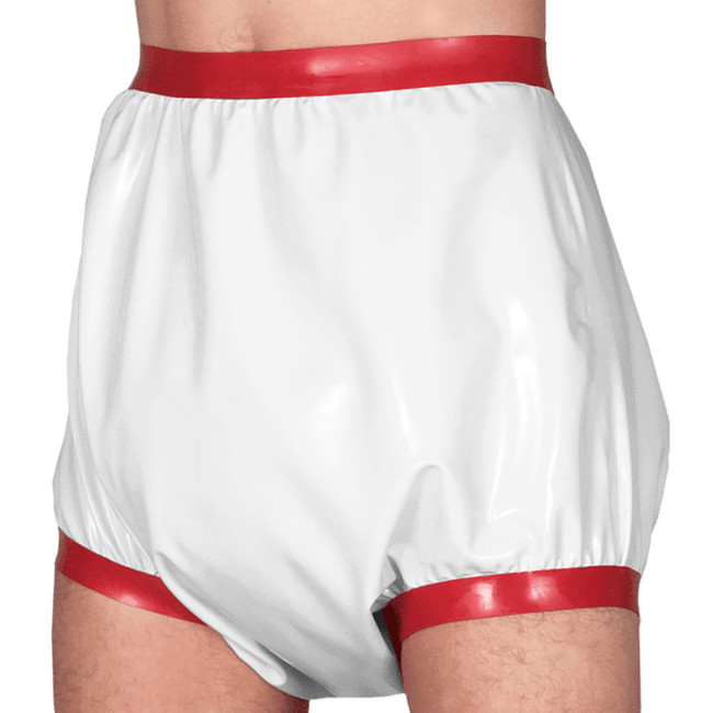 Adult Baby High Waisted Diaper Pants Exotic Party Wetlook PVC Leather Briefs Patchwork Wide Thigh Bands Shorts Sissy Lingerie