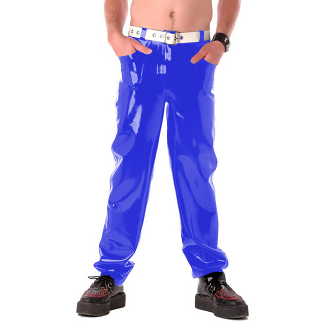 New Street Mens Pants Shiny Wet PVC Leather Pocket Pants Fashion Casual Trousers for Club Stage Show Male Leggings Clubwear 7XL