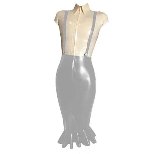 Elegant Women Knee-length Wrap PVC Shiny Skirt Fashion Strap Suspender Bodycon Fishtail Skirts Ladies Slim Fit Mermaid Skirts