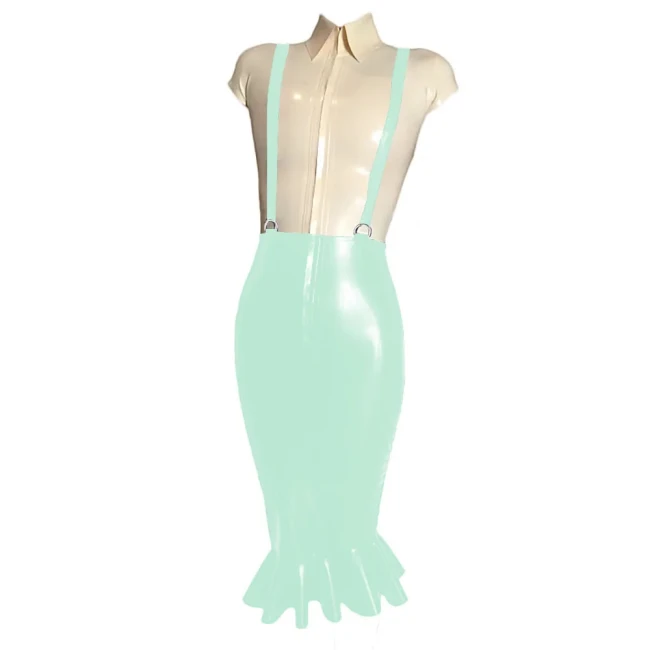 Elegant Women Knee-length Wrap PVC Shiny Skirt Fashion Strap Suspender Bodycon Fishtail Skirts Ladies Slim Fit Mermaid Skirts