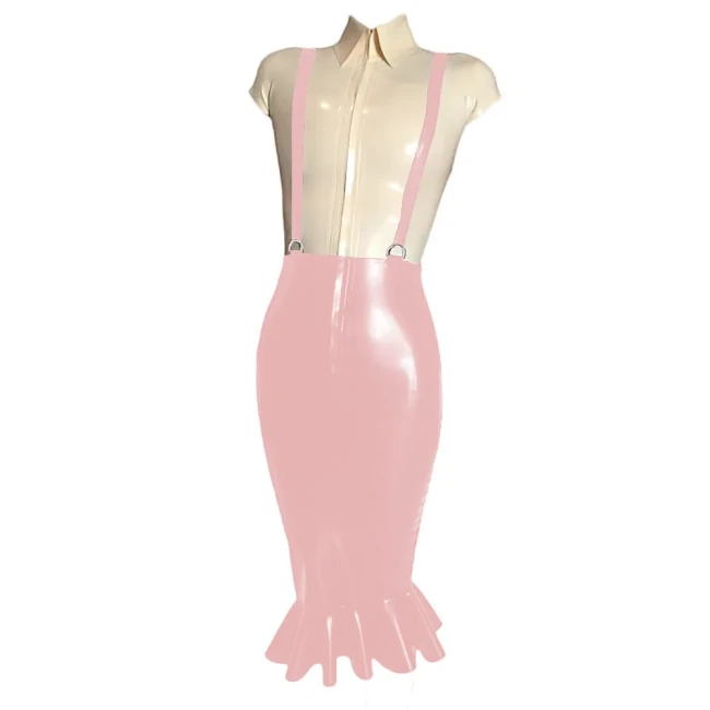 Elegant Women Knee-length Wrap PVC Shiny Skirt Fashion Strap Suspender Bodycon Fishtail Skirts Ladies Slim Fit Mermaid Skirts