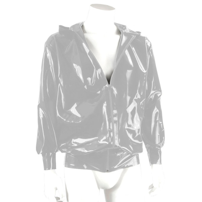 Fashion Wetlook Mens Jacket Coat Long Sleeve Zipper Hoodies Jackets Shiny Patent Leather Streetwear Male Casual Jacket Clubwear