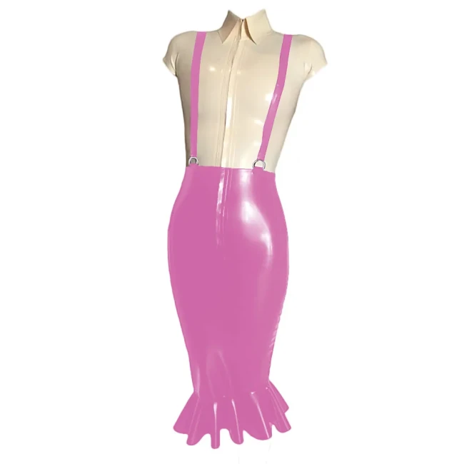 Elegant Women Knee-length Wrap PVC Shiny Skirt Fashion Strap Suspender Bodycon Fishtail Skirts Ladies Slim Fit Mermaid Skirts