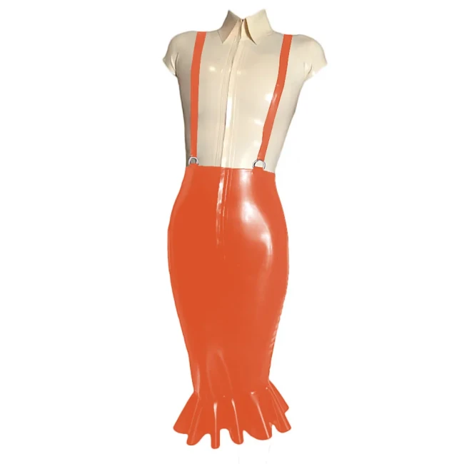 Elegant Women Knee-length Wrap PVC Shiny Skirt Fashion Strap Suspender Bodycon Fishtail Skirts Ladies Slim Fit Mermaid Skirts