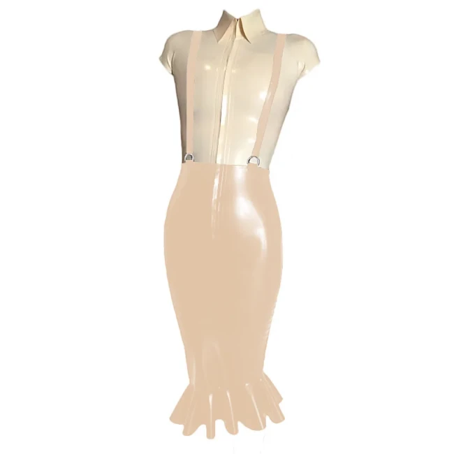 Elegant Women Knee-length Wrap PVC Shiny Skirt Fashion Strap Suspender Bodycon Fishtail Skirts Ladies Slim Fit Mermaid Skirts