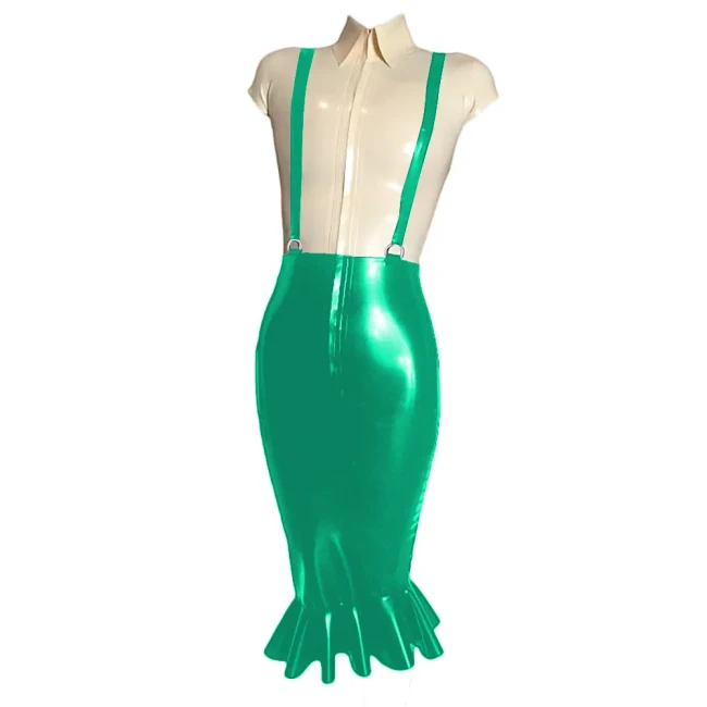 Elegant Women Knee-length Wrap PVC Shiny Skirt Fashion Strap Suspender Bodycon Fishtail Skirts Ladies Slim Fit Mermaid Skirts