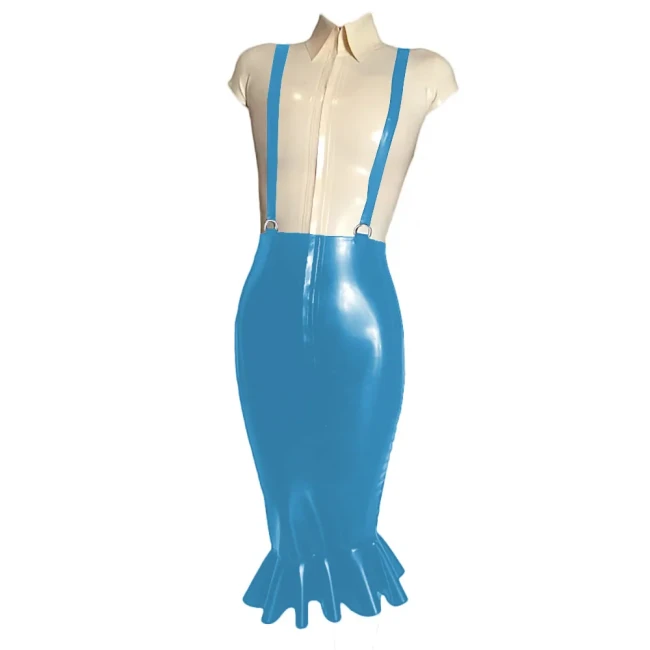 Elegant Women Knee-length Wrap PVC Shiny Skirt Fashion Strap Suspender Bodycon Fishtail Skirts Ladies Slim Fit Mermaid Skirts