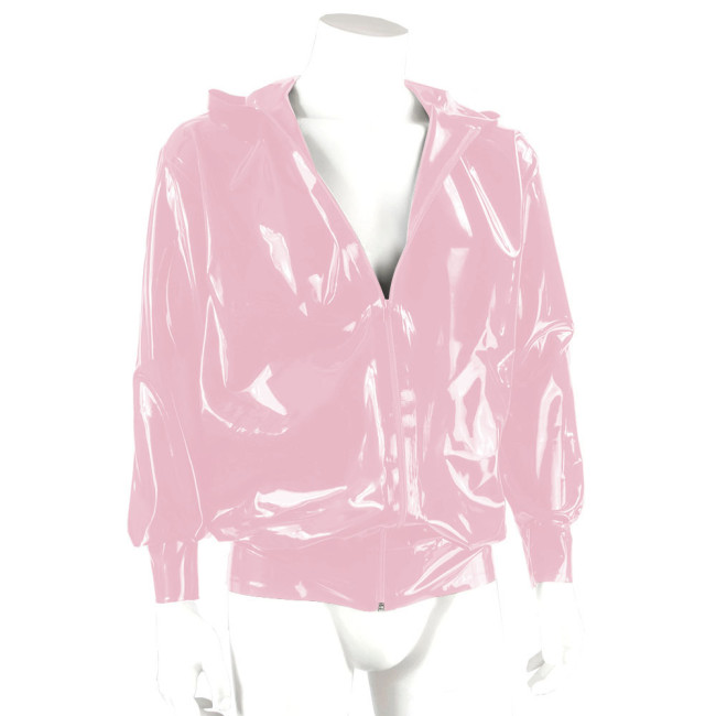 Fashion Wetlook Mens Jacket Coat Long Sleeve Zipper Hoodies Jackets Shiny Patent Leather Streetwear Male Casual Jacket Clubwear