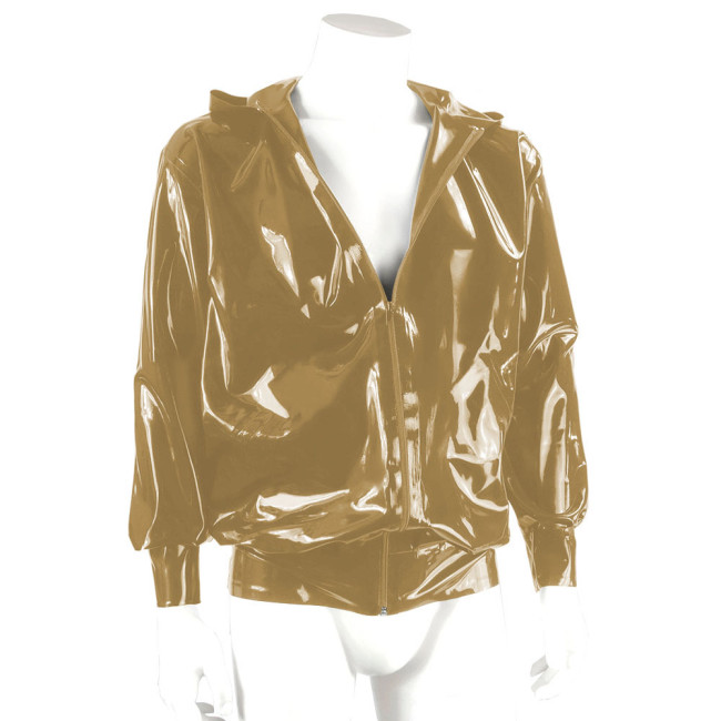 Fashion Wetlook Mens Jacket Coat Long Sleeve Zipper Hoodies Jackets Shiny Patent Leather Streetwear Male Casual Jacket Clubwear