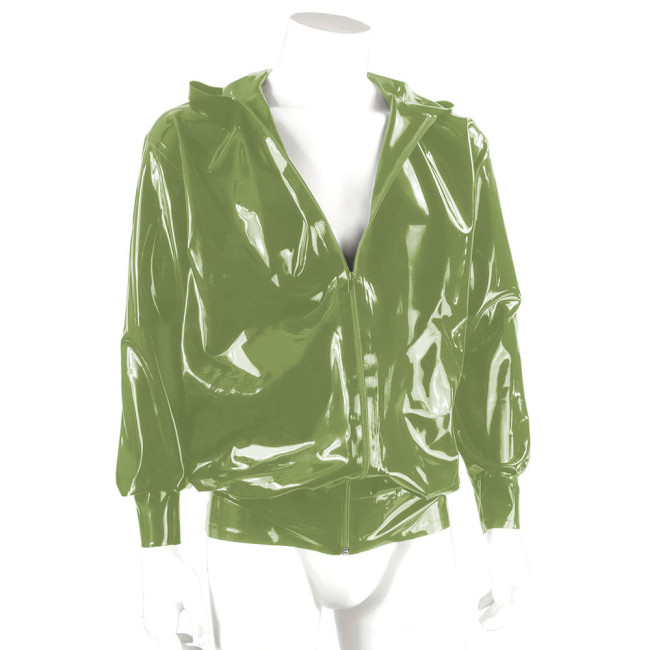 Fashion Wetlook Mens Jacket Coat Long Sleeve Zipper Hoodies Jackets Shiny Patent Leather Streetwear Male Casual Jacket Clubwear