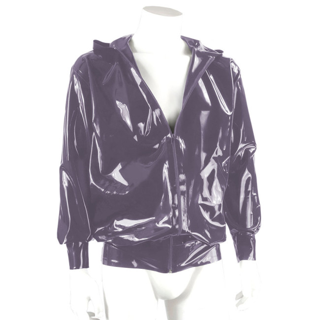 Fashion Wetlook Mens Jacket Coat Long Sleeve Zipper Hoodies Jackets Shiny Patent Leather Streetwear Male Casual Jacket Clubwear