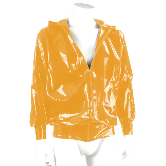 Fashion Wetlook Mens Jacket Coat Long Sleeve Zipper Hoodies Jackets Shiny Patent Leather Streetwear Male Casual Jacket Clubwear